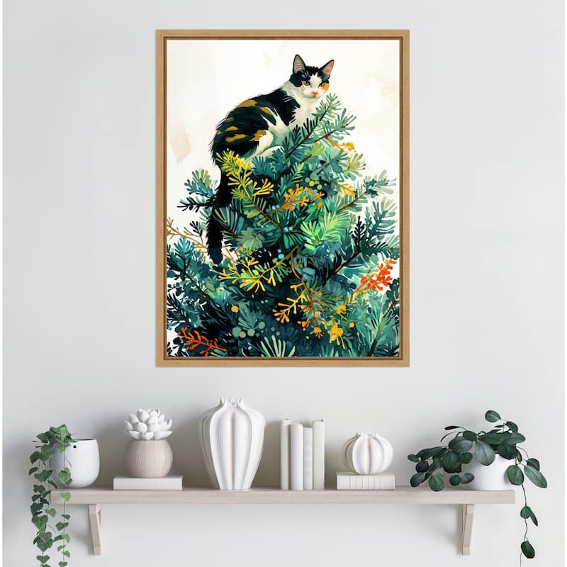 Cats Life Christmas Tree by Justyna Jaszke Framed Canvas Wall Art