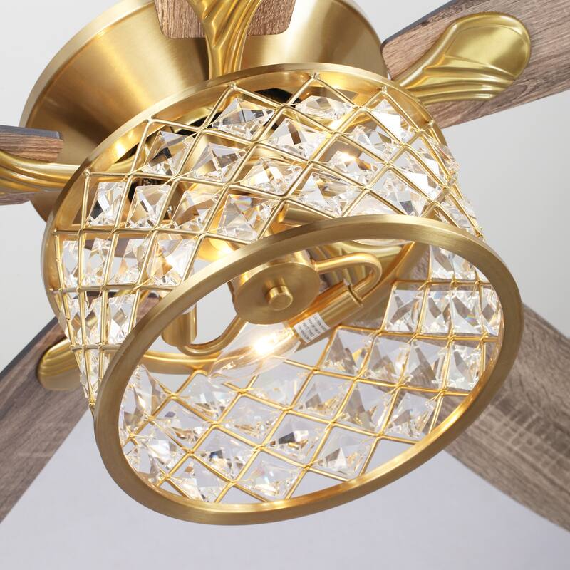 52-in Modern Gold 5-Blade Crystal Caged Ceiling Fan with Remote - 52-in W