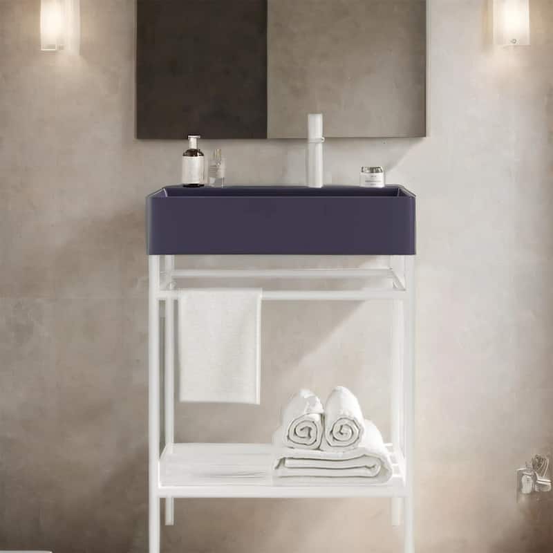 24" Bathroom Vanity Set with Ceramic Basin and Metal Leg (No Faucet) - Purple