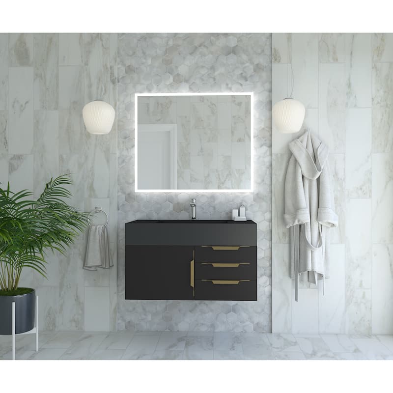 Nile 36" Wall Mounted Bathroom Vanity Set w/ Black Top