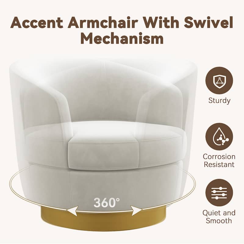 360 Degree Velvet Swivel Club Chair, Soft & Comfotable