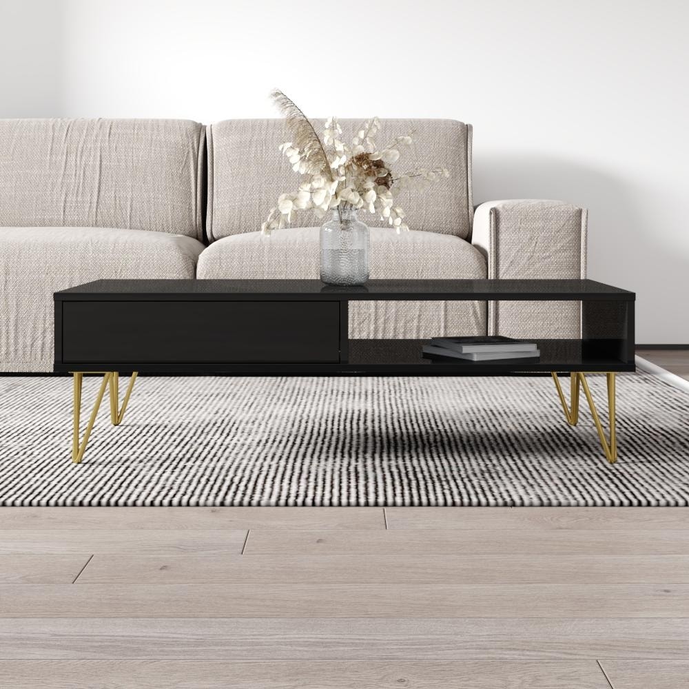 Meble Furniture Repo 51.2-Inch Modern Coffee Table - High Gloss European Design 15.3-Inch Height
