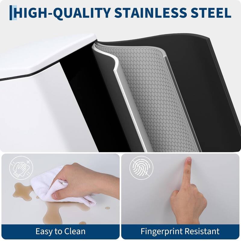 12-Gallon Slim Stainless Steel Step Trash Can with Soft-Close Lid and Removable Bucket Black