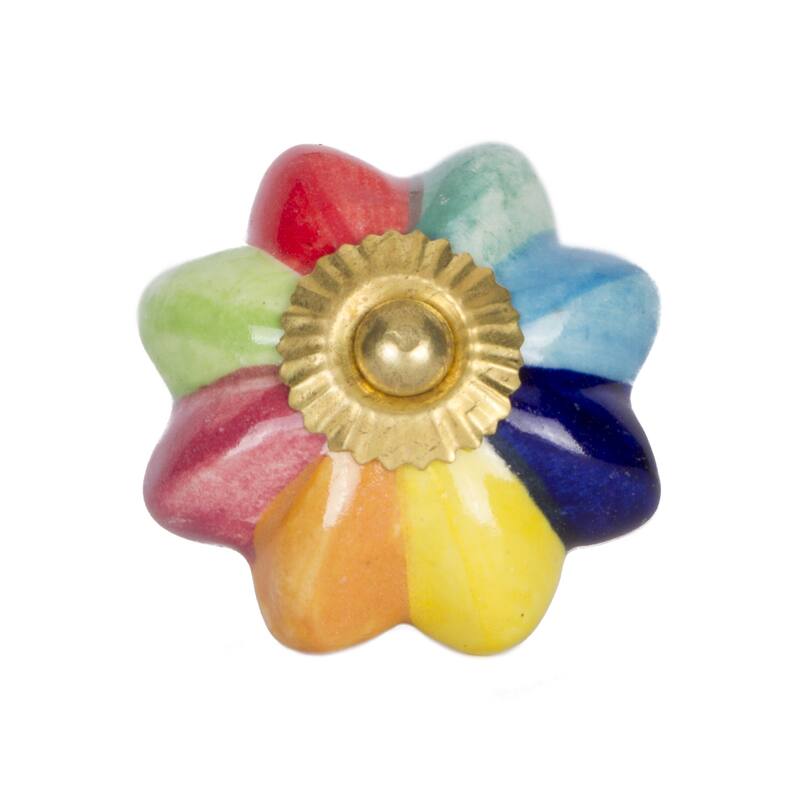 HomeRoots Set of Eight Blue And Green Ceramic And Metal Drawer Pull Knobs - 1.5' X '1.5' X '1.5