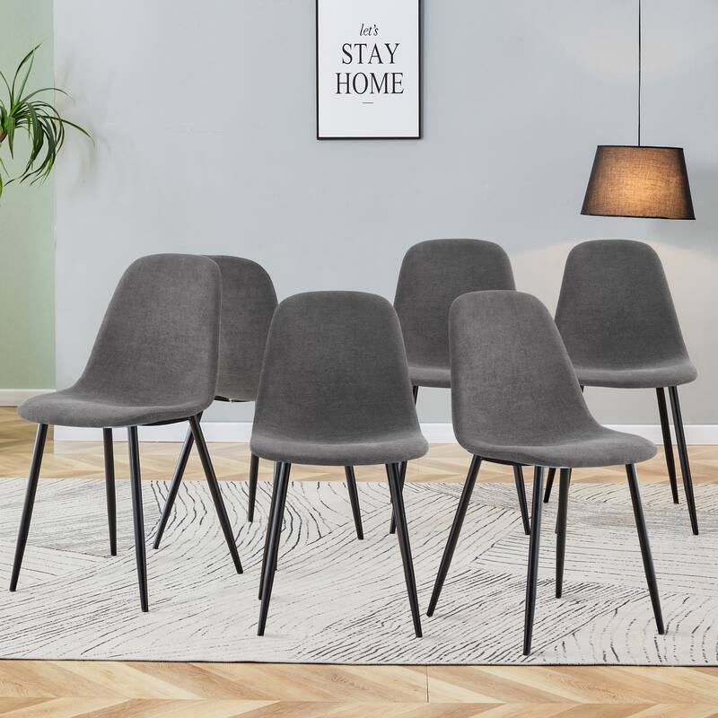 Set of 6 Dining Chairs Cushioned Side Chairs with Soft Linen Fabric