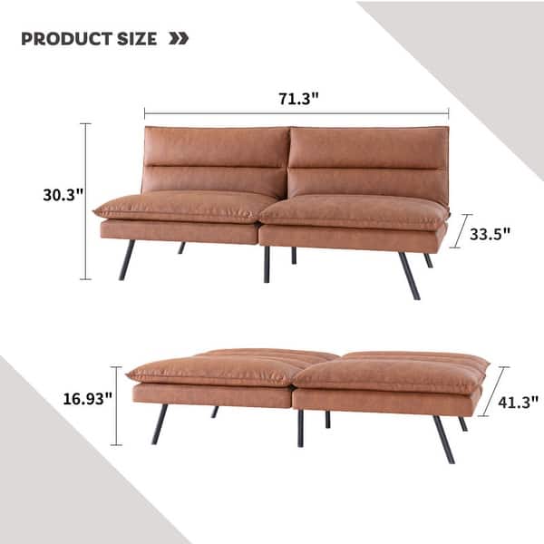 dimension image slide 1 of 2, EGOHOME 71" Faux Leather Convertible Sofa with Split Back