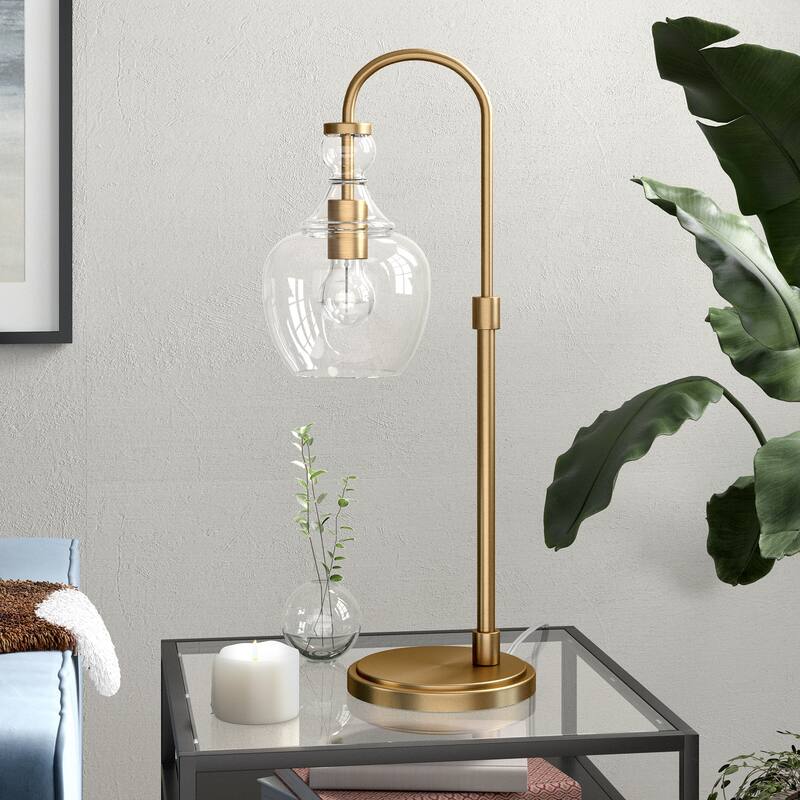 Verona Arc Table Lamp - Brushed Brass with Clear Glass Shade