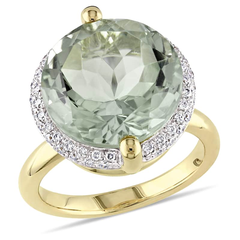 Miadora 9 3/5ct TGW Green Quartz 1/4ct TDW Diamond Halo Cocktail Ring 14k Yellow Gold