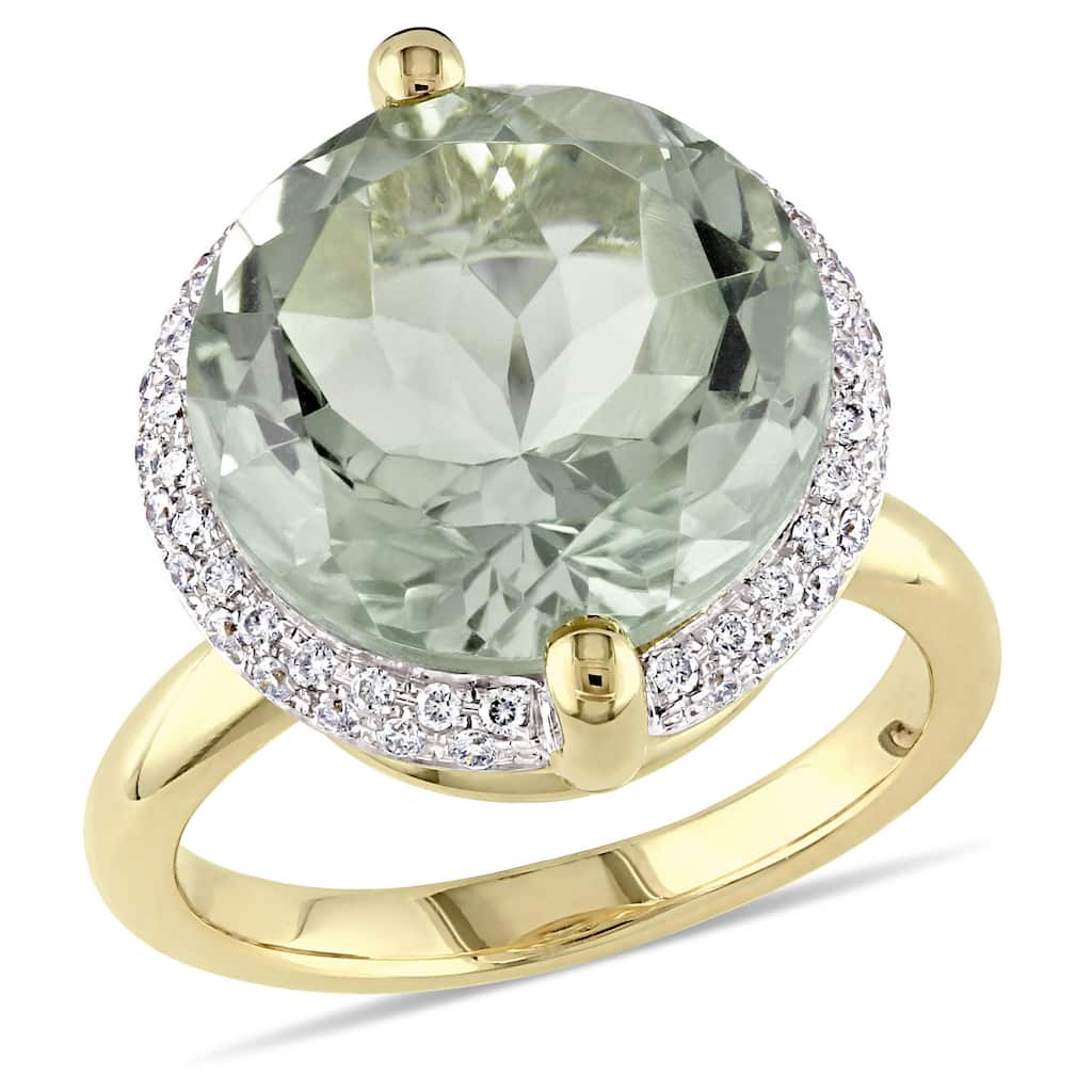 Miadora 9 3/5ct TGW Green Quartz 1/4ct TDW Diamond Halo Cocktail Ring 14k Yellow Gold