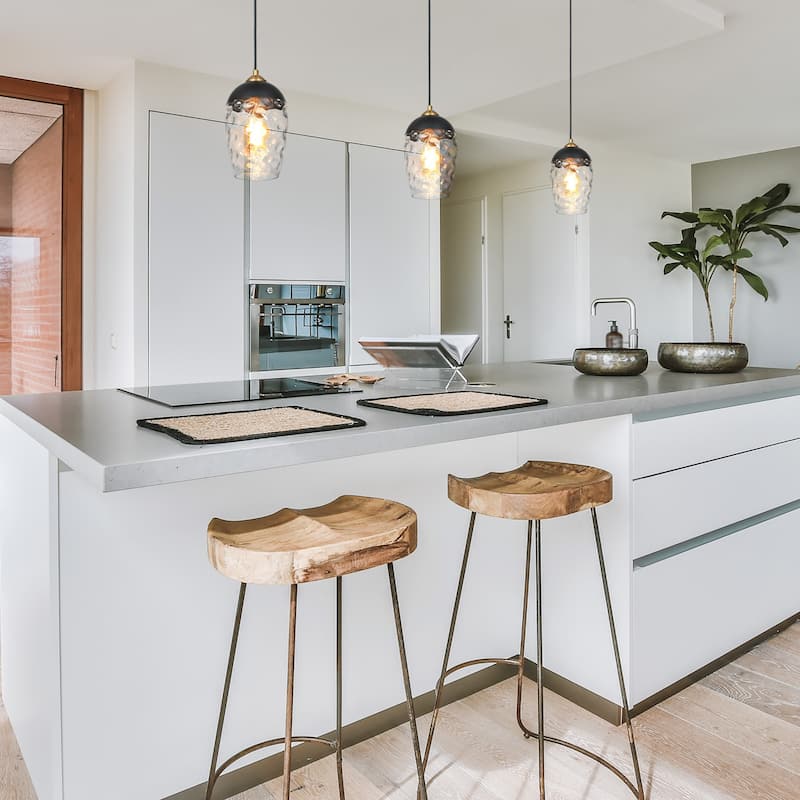 Modern Contemporary 1-Light Black and Gold Hammered Glass Pendant Light Fixtures for Kitchen Island