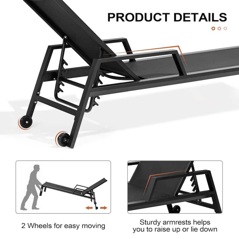 Outdoor Chaise Lounges Patio Lounge Chairs Aluminum with Adjustable Back and Wheels - See Picture