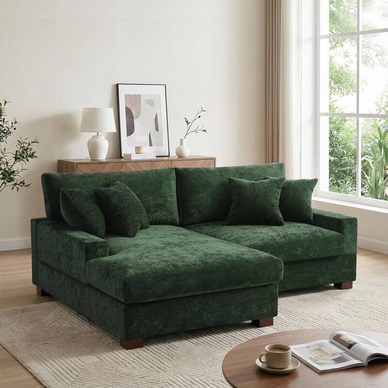 Oversized Modern Chenille Modular Sectional Sofa with Chaise - Left Facing - Green-2 Piece