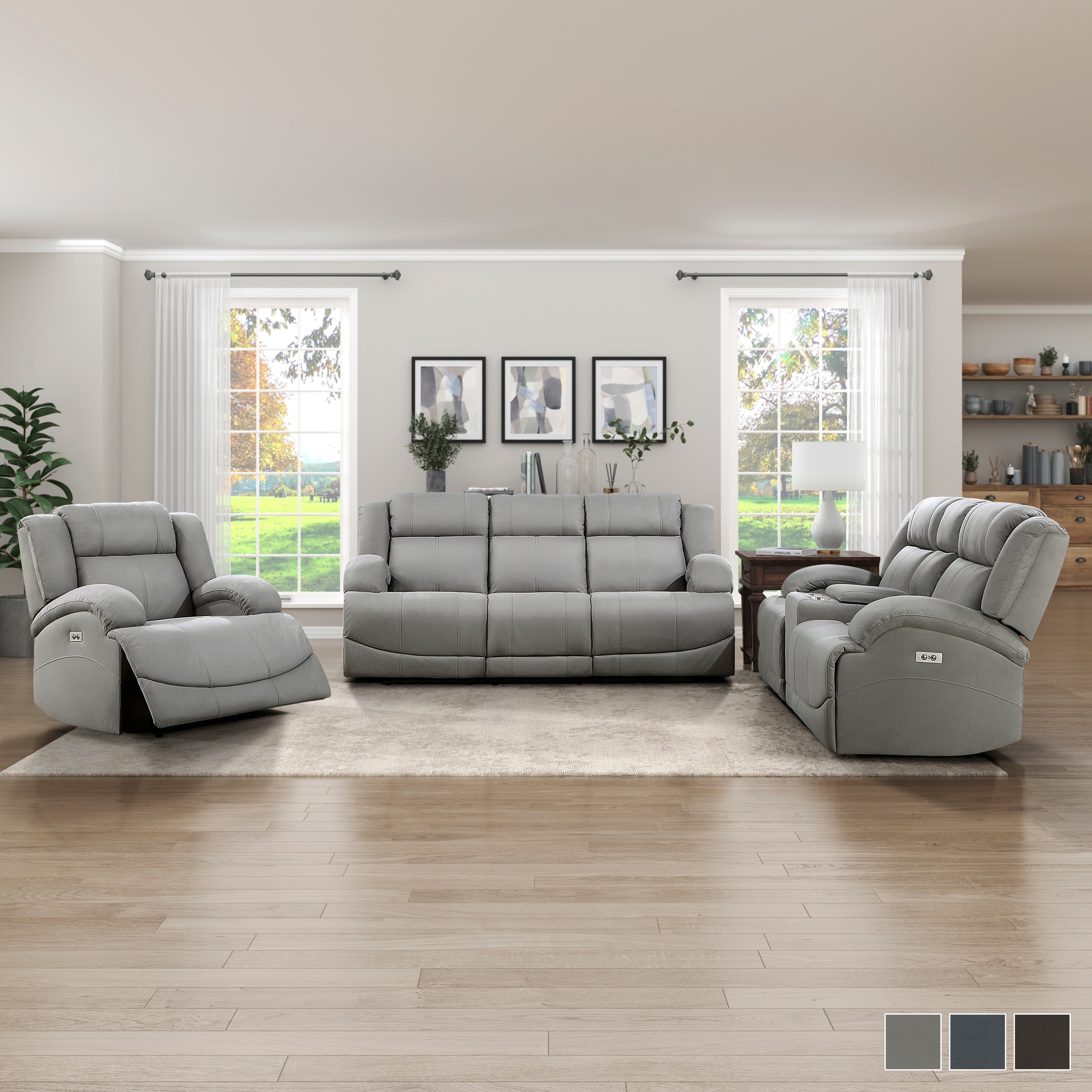 Microfiber reclining cheap living room set