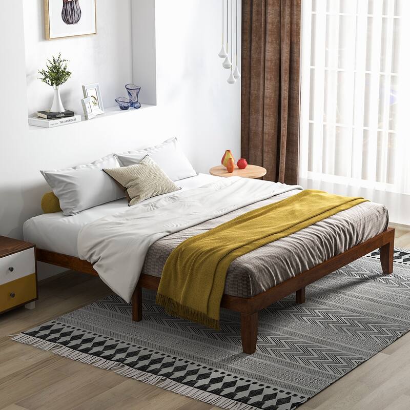 Costway King Size 14'' Wooden Bed Frame Mattress Platform Wood Slats