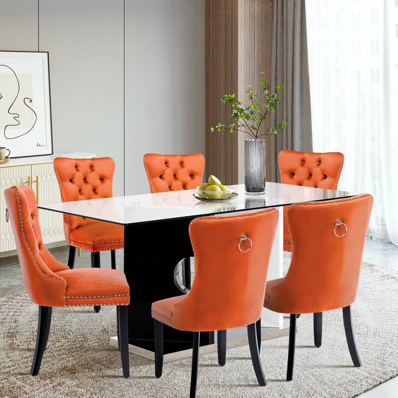 Solid Wood Velvet Upholstered Dining Chair Set of 2