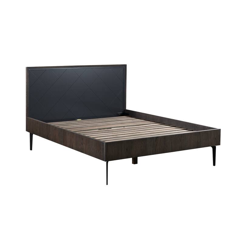 Modern Wood Metal Queen Bed Frame - Sturdy Platform Bed with Slats - Oak Finish - 63"W x 84"L
