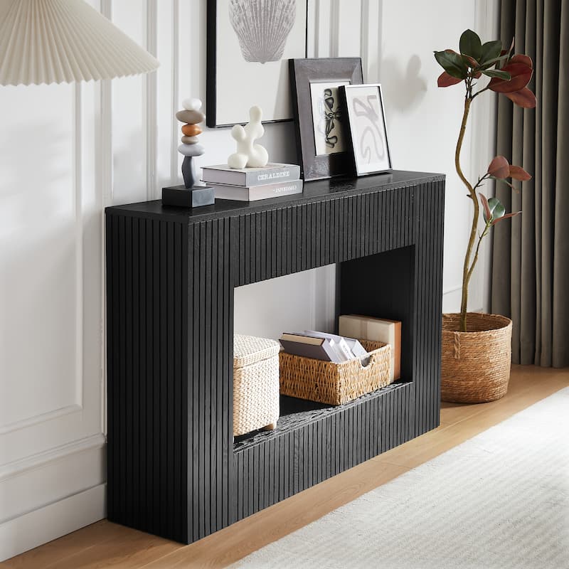55" Contemporary Slatted Entry Table - Narrow Hallway Console for Modern Living Spaces‌
