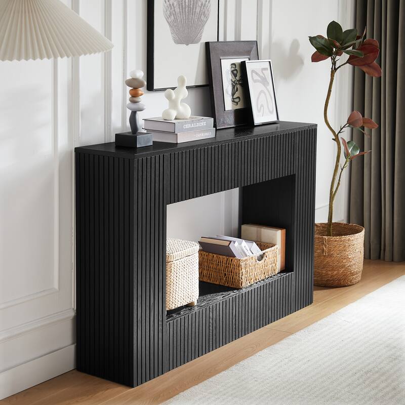 55" Modern Slatted Console Table, Narrow Entryway Table for Living Room or Hallway