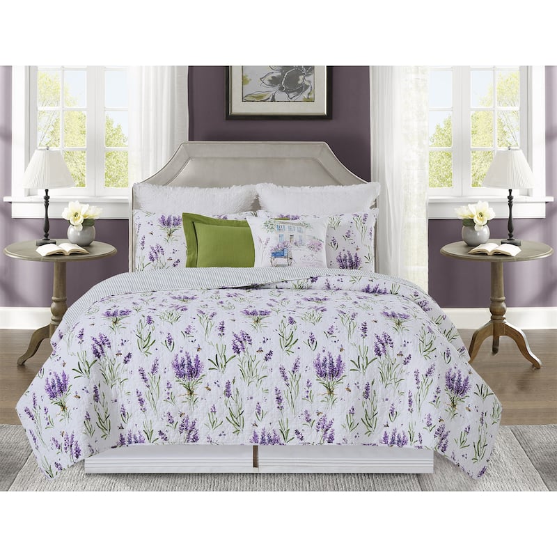 Lavender Fields Cotton Reversible Machine Washable Quilt Set