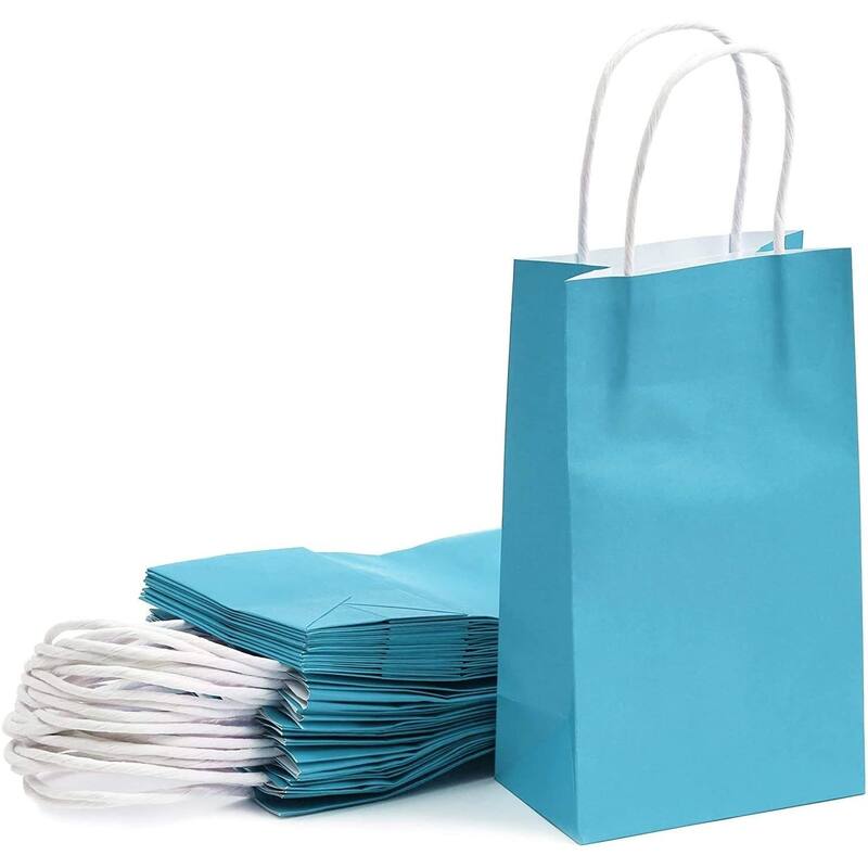 Blue Panda 25-Pack Blue Gift Bags with Handles - Small Paper Treat Bags