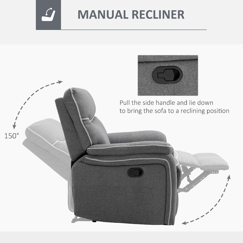 HOMCOM Manual Recliner Chair Armchair Sofa with Footrest Padded Armrest for Living Room Bedroom, Grey