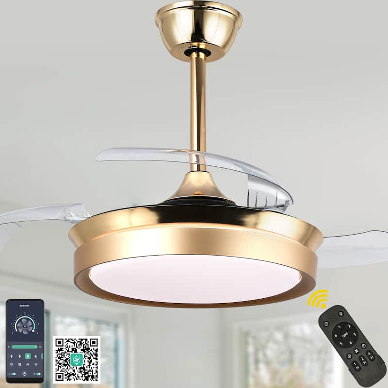 Bella Depot 36" Modern Retractable Ceiling Fan with Dimmable Led Light and Remote, 6-Speed Reversible DC Motor