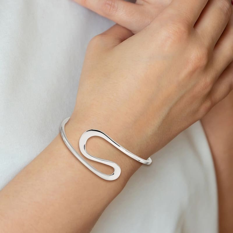 Curata 925 Sterling Silver 12mm Open Abstract Wide Cuff Stackable Bangle Bracelet