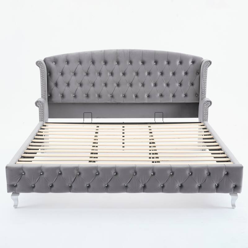 Christopher Knight Home - Larkswood Velvet Upholstered King Size Bed Frame with Wingback Headboard
