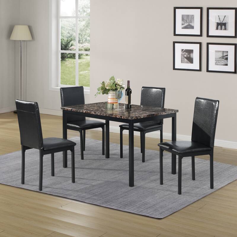 5-Piece Dining Table Set with Faux Marble Top and Upholstered PU Chairs, Modern Kitchen Table Set for 4