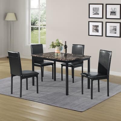 Furniture 5 Piece Metal Dinette Set with Faux Marble Top