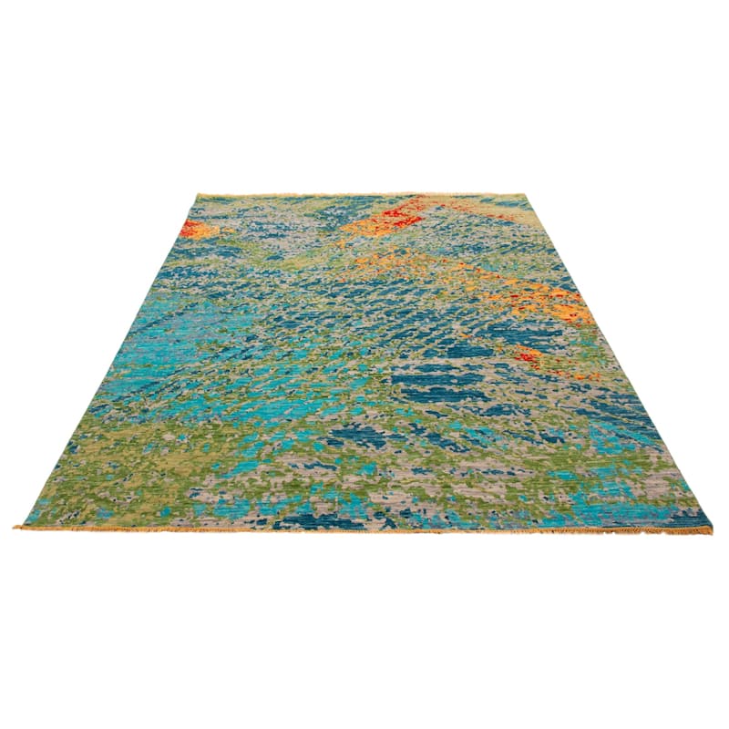 ECARPETGALLERY Hand-knotted Mystique Dark Blue, Olive Wool Rug - 9' 1" x 11' 10"