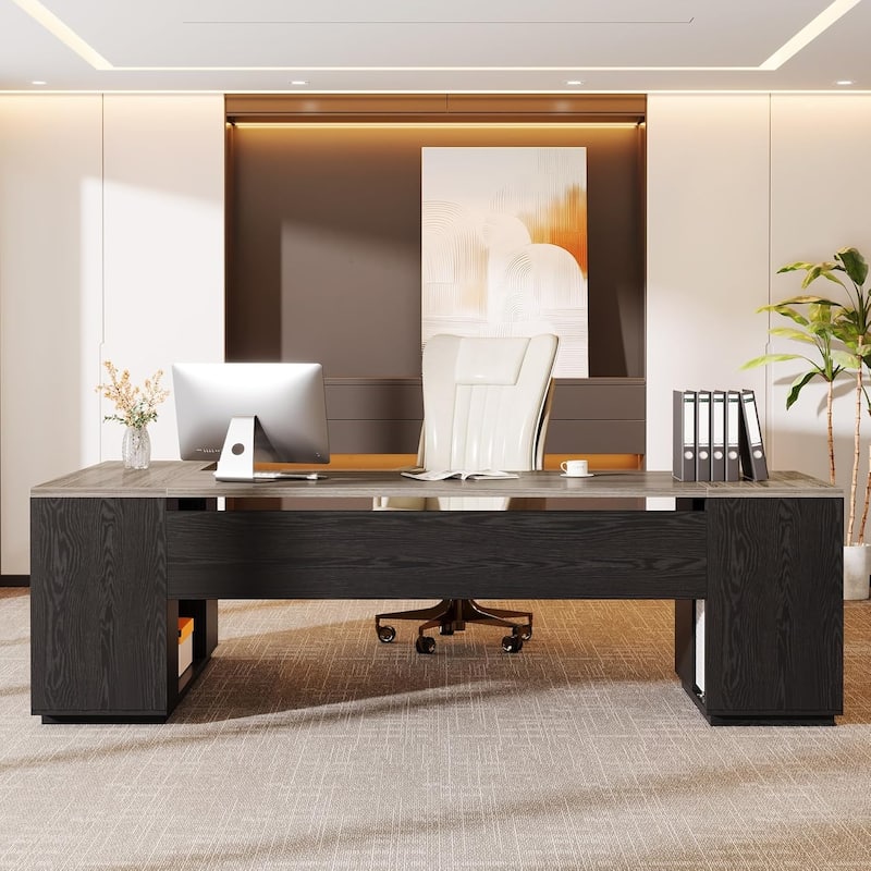 85.8" L-Shaped Executive Desk, Extra Large Office Desk with Drawers