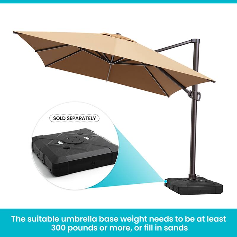 10x13FT Patio Cantilever Umbrella Outdoor Offset Umbrella 360-Degree Rotation with No Base