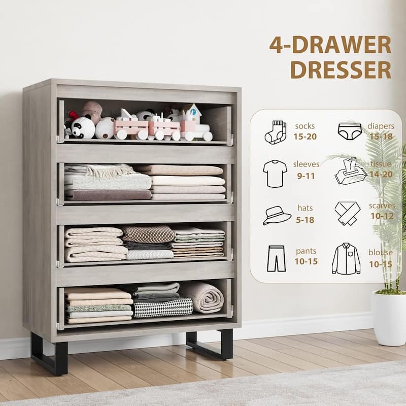 Farmhouse 4 Drawer Dresser for Bedroom, Living Room, Hallway