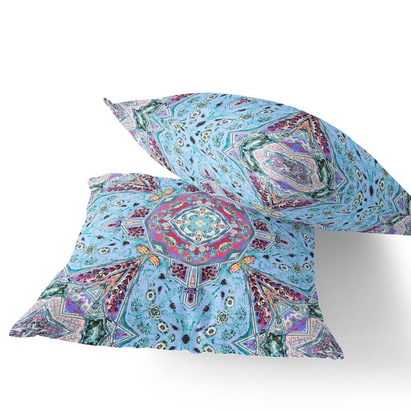 HomeRoots Set of Two 16" X 16" Blue and Green Blown Seam Floral Indoor Outdoor Throw Pillow - 16.00' X '16.00' X '5.00