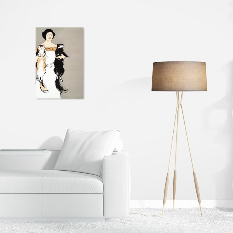 Wynwood Studio Canvas Animals Woman holding cats - Edward Penfield Gray and Modern & Contemporary Wall Art Canvas Print - 24 x 16