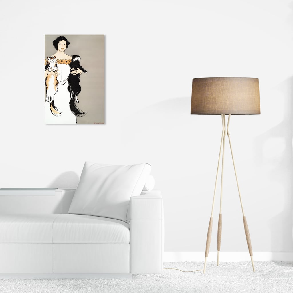 Wynwood Studio Canvas Animals Woman holding cats - Edward Penfield Gray and Modern & Contemporary Wall Art Canvas Print