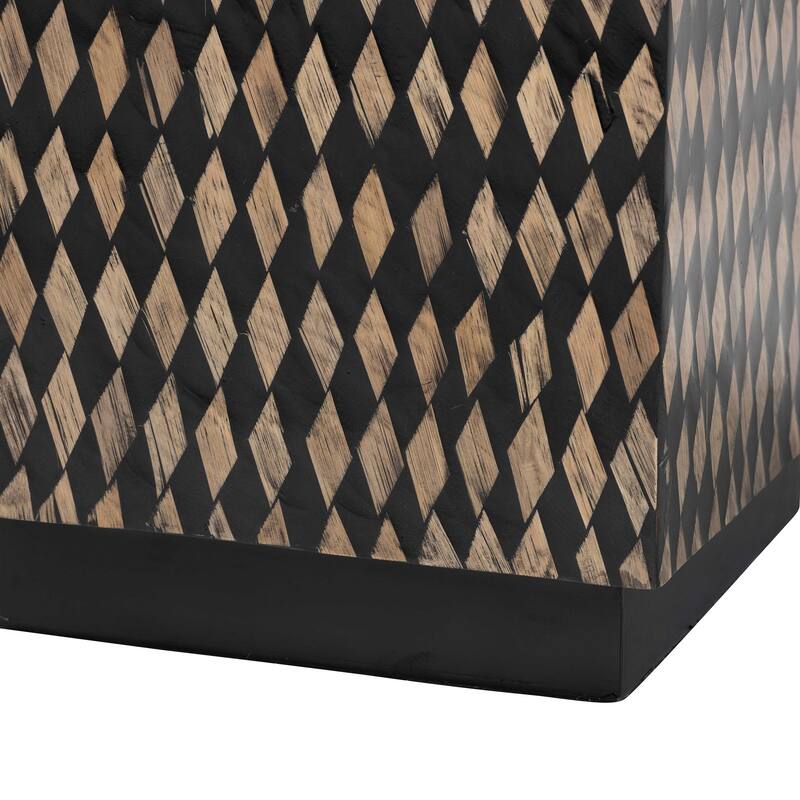 Paulo Decorative End Table with Bamboo Diamond Pattern - Modern Accent Side Table for Living Room or Bedroom
