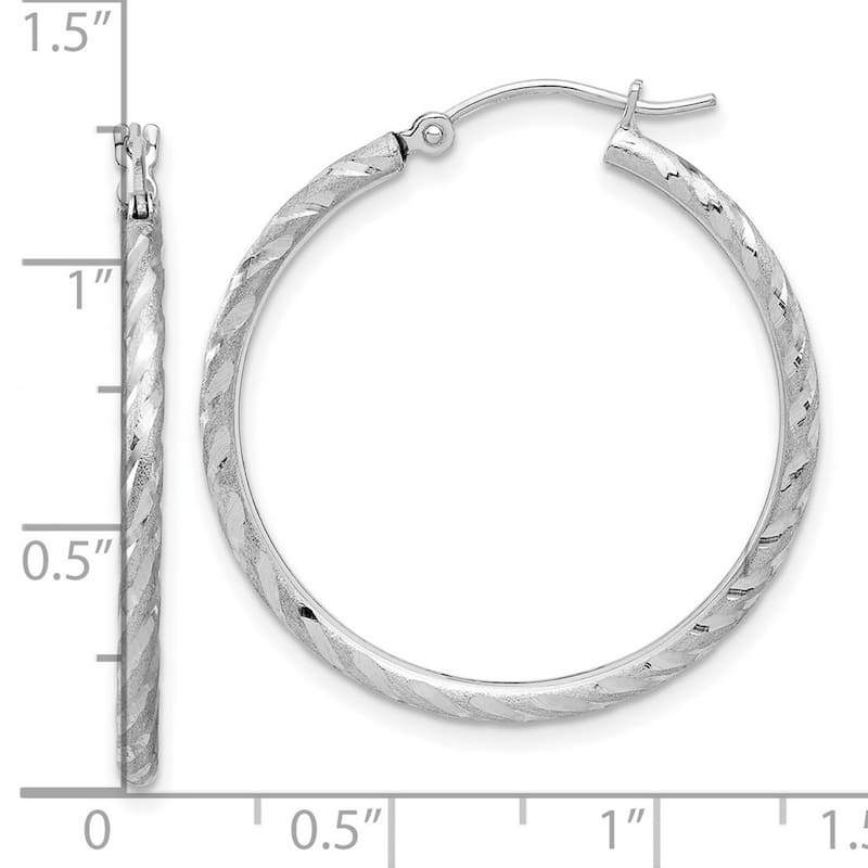 Curata 14k White Gold Polished and Satin Diamond cut Hoop Earrings - 26.75x30mm