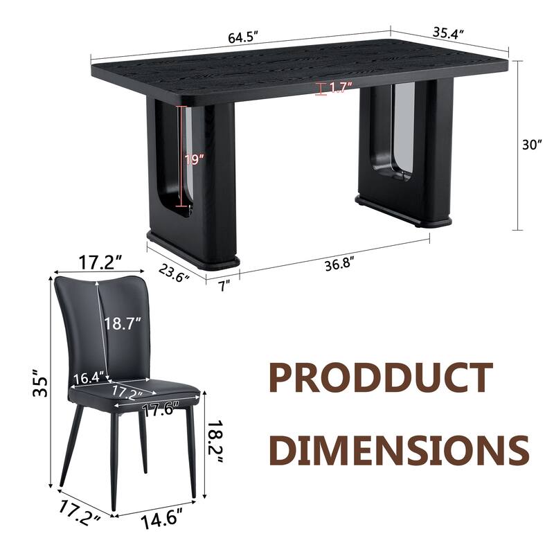 Dining Table Set for 6, Rectangular Dining Room Table Set for 6, Kitchen Table and 6 PU Chairs, 64" Wood Table Set with Textured