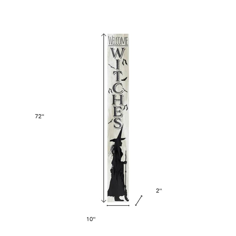 HomeRoots 72" Black And White Solid Wood Welcome Home Halloween Witch Porch Sign