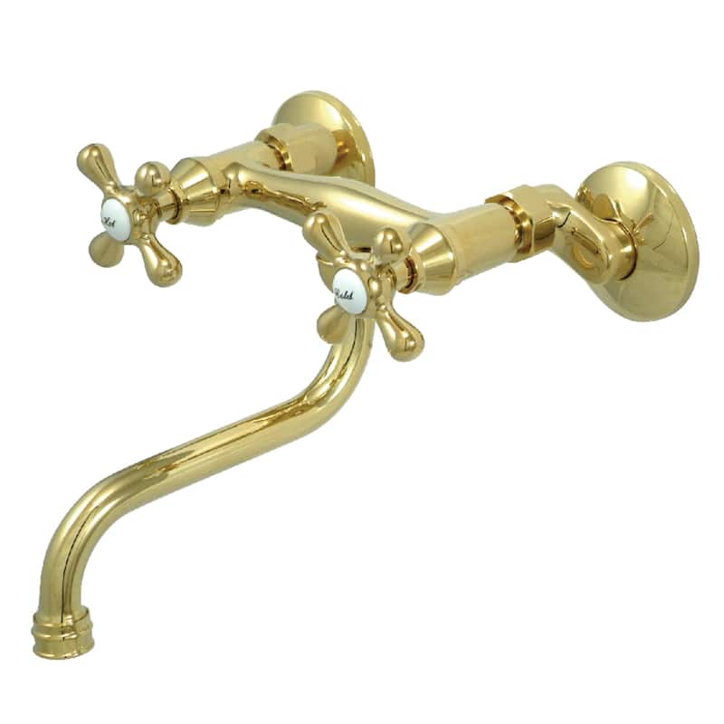 Kingston Two-Handle 2-Hole Wall Mount Bathroom Faucet - Polished Brass