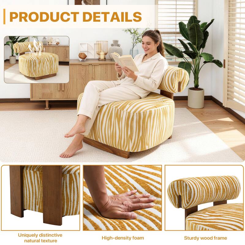 Rossetta Zebra-Striped Chenille Fabic Low Cylindrical Backrest Armchair with High-Quality Foam Cushion