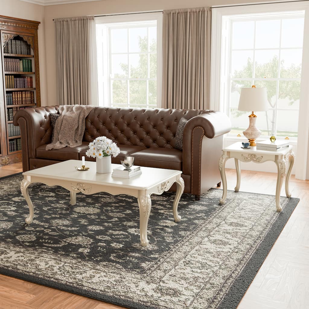 Furniture of America Clarissa Traditional Solid Wood 2-Piece Coffee Table and End Table Set with Carved Legs