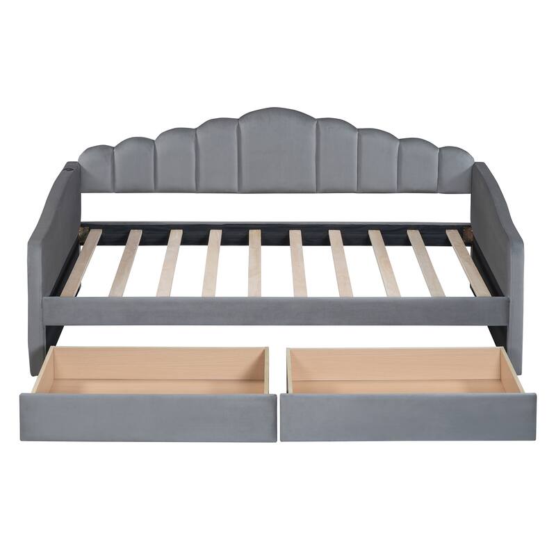 Upholstered Daybed with 2 Drawers - Gray