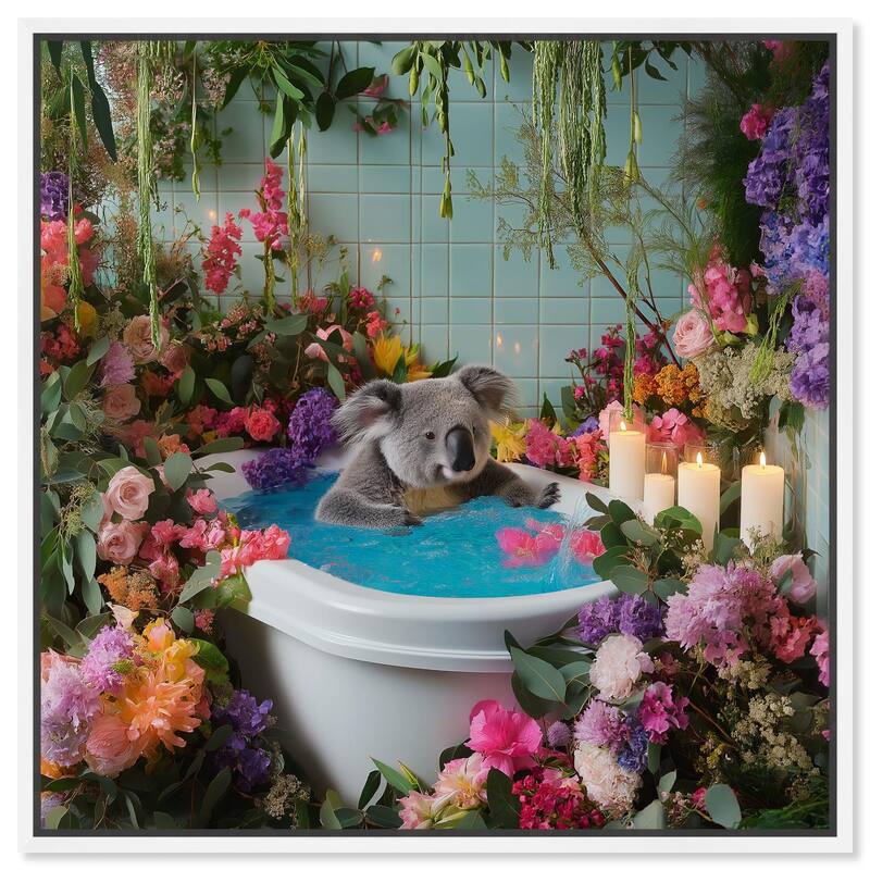 Koala Bath Canvas by Art Remedy - 16" x 16" - White