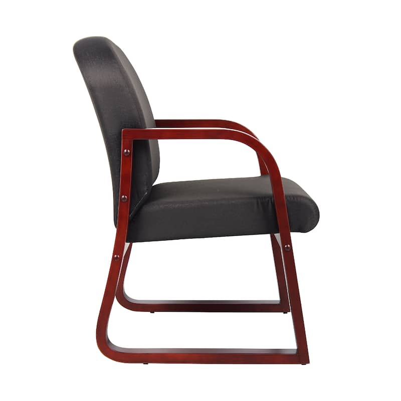 Cain Guest Chair with Molded Mahogany Wood Frame, Black Task Fabric