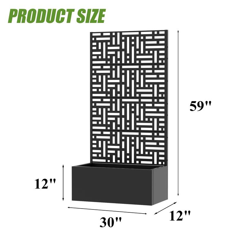 Metal Planter Box with Trellis Privacy Screen Planter Box with Lockable Wheels Set of 2