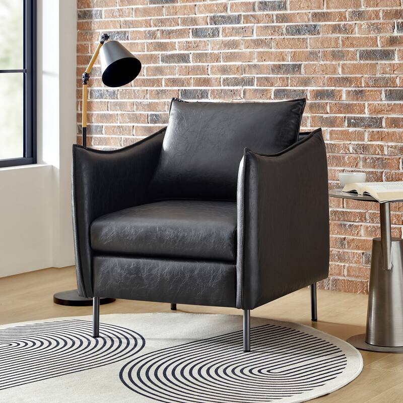 Jaime Modern Vegan Leather Accent Chair with removable Cushion by HULALA HOME - BLACK
