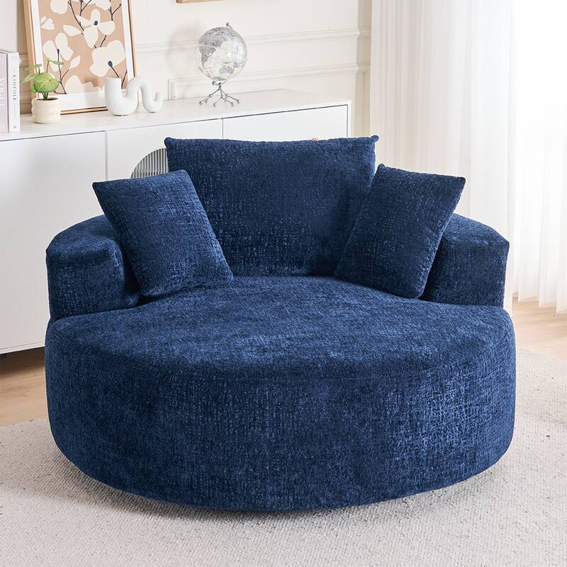 Oversized Swivel Accent Chair, Chenille Round Chairs Upholstered Swivel Chair, Single Sofa Armchair, Sleeper Chair